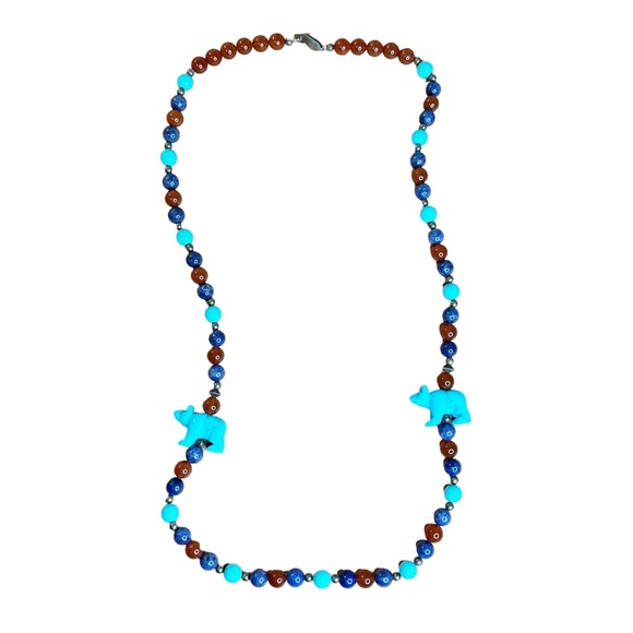 Carolyn Pollack HTF Sterling Silver Native Design Turquoise Bear Lapis Necklace - Picture 4 of 7